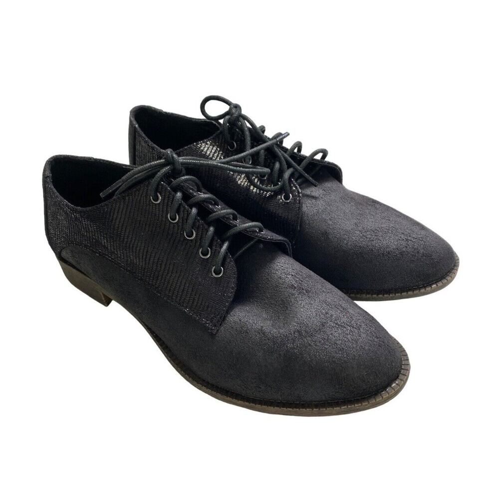 Very Volatile Warner Oxford Flats Womens Size 10 Black Office Wear Lace Up Style